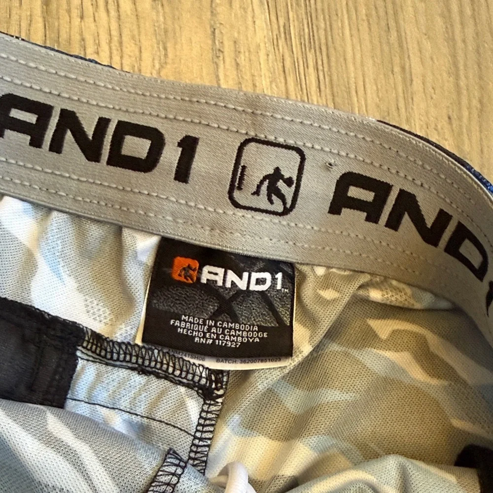 And1 Men's Wave Pattern Swim Shorts - Blue, Black, and White